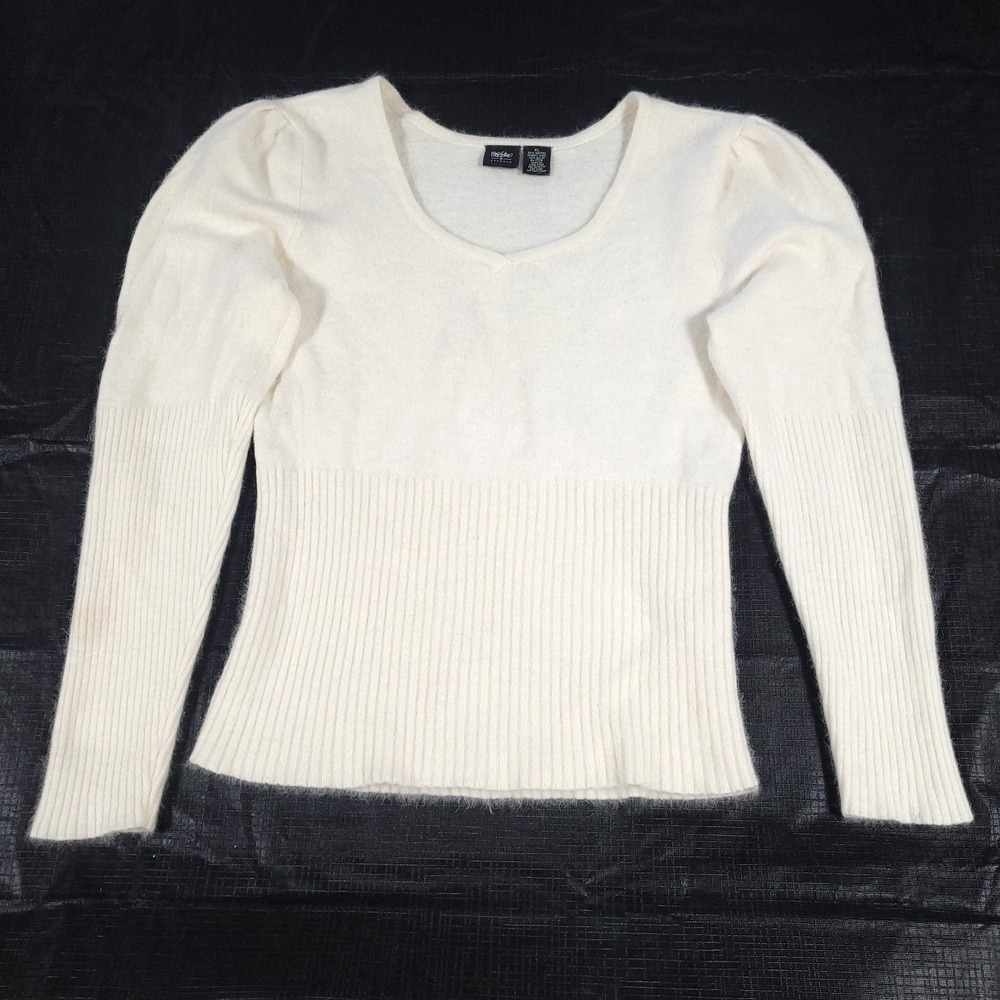 Y2k Feminine Angora Ribbed Knit Sweater Mossimo XL cream Vtg Coquette Ethereal